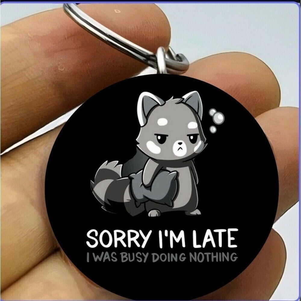 Sleep Fox Pillow Late Was Doing Nothing Stainless Keychain Funny Cute Art Emoji
